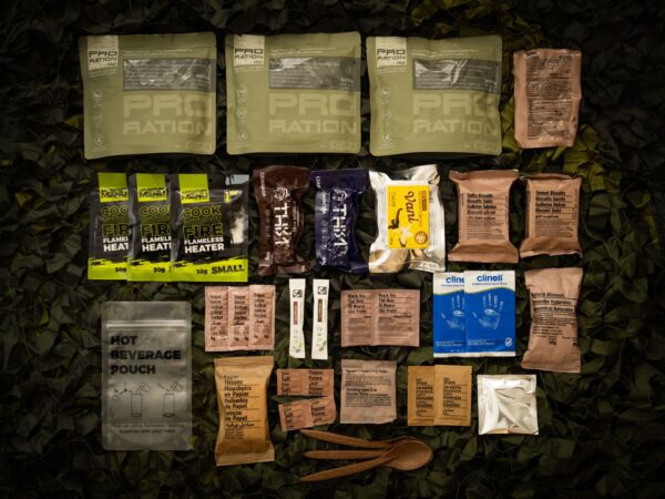 a group of packages of food