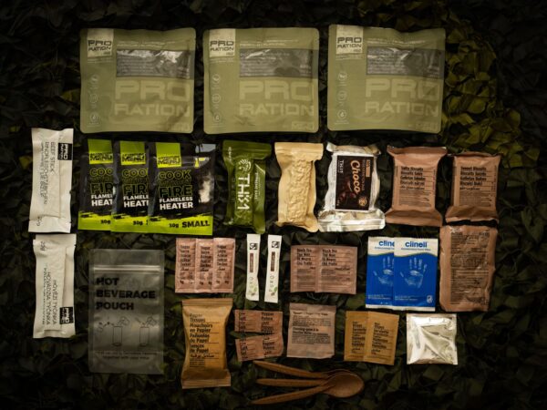 a group of packages of food