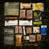 a group of packets on a fabric surface