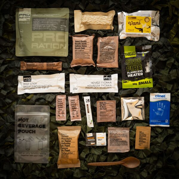 a group of packets on a fabric surface