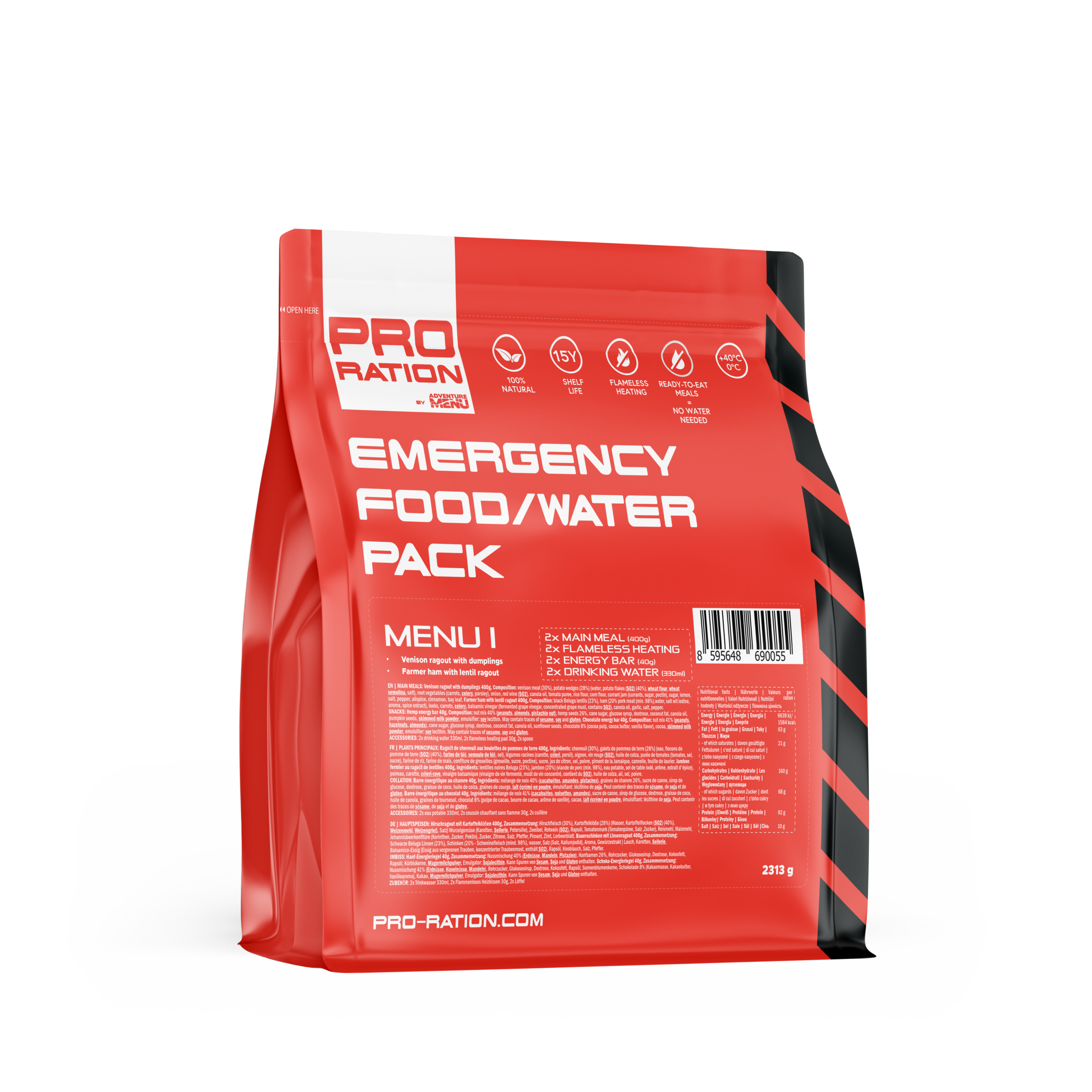 Pro Ration Emergency Food/Water Pack Menu - I